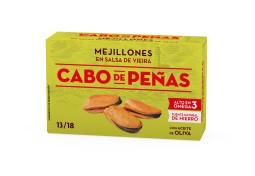 Mejillones en Salsa de Vieira con aceite de oliva 13/18, Caja de 24 Uds. de OL-120